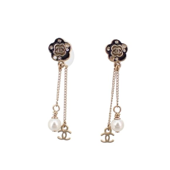 Chanel Camelia Pearl Dangle CC Earrings 2682 - Picture 1 of 7